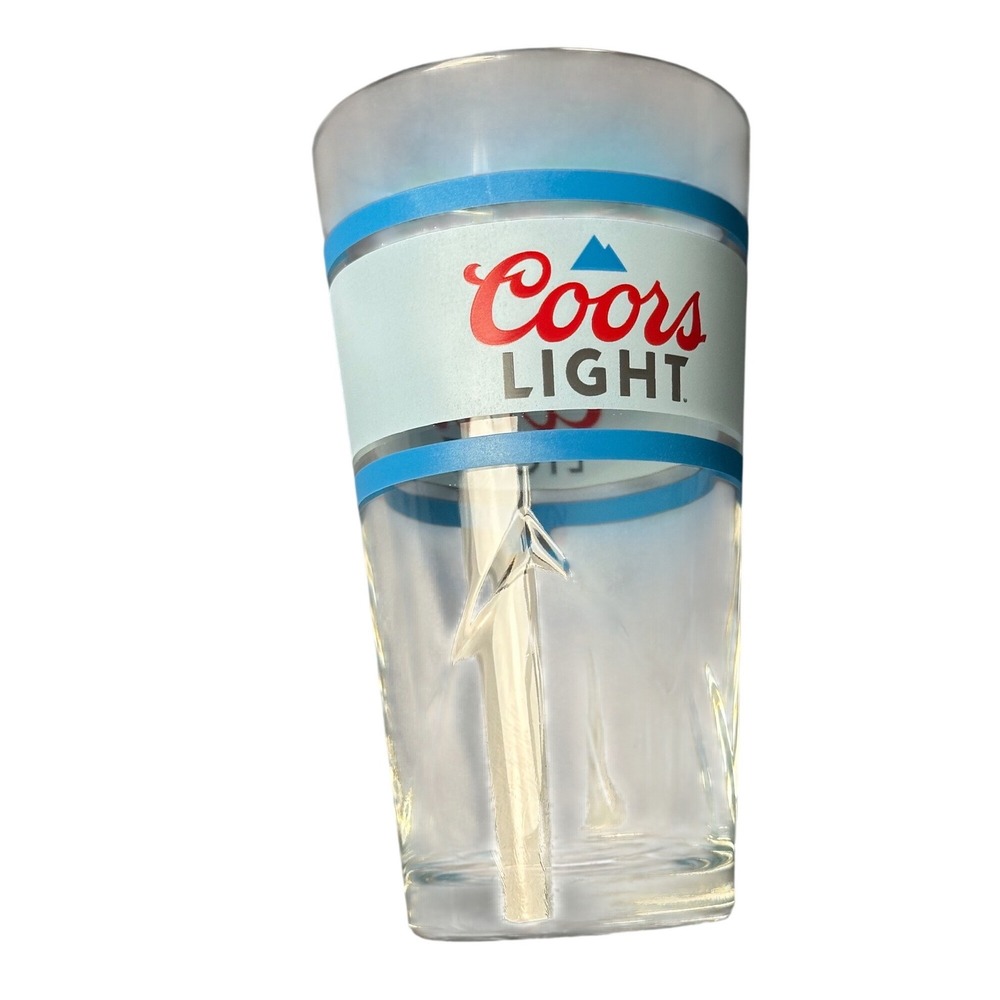 Coors Light Silver Bullet Pint Glass Embossed Mountain Logo Beer Barware Clear
